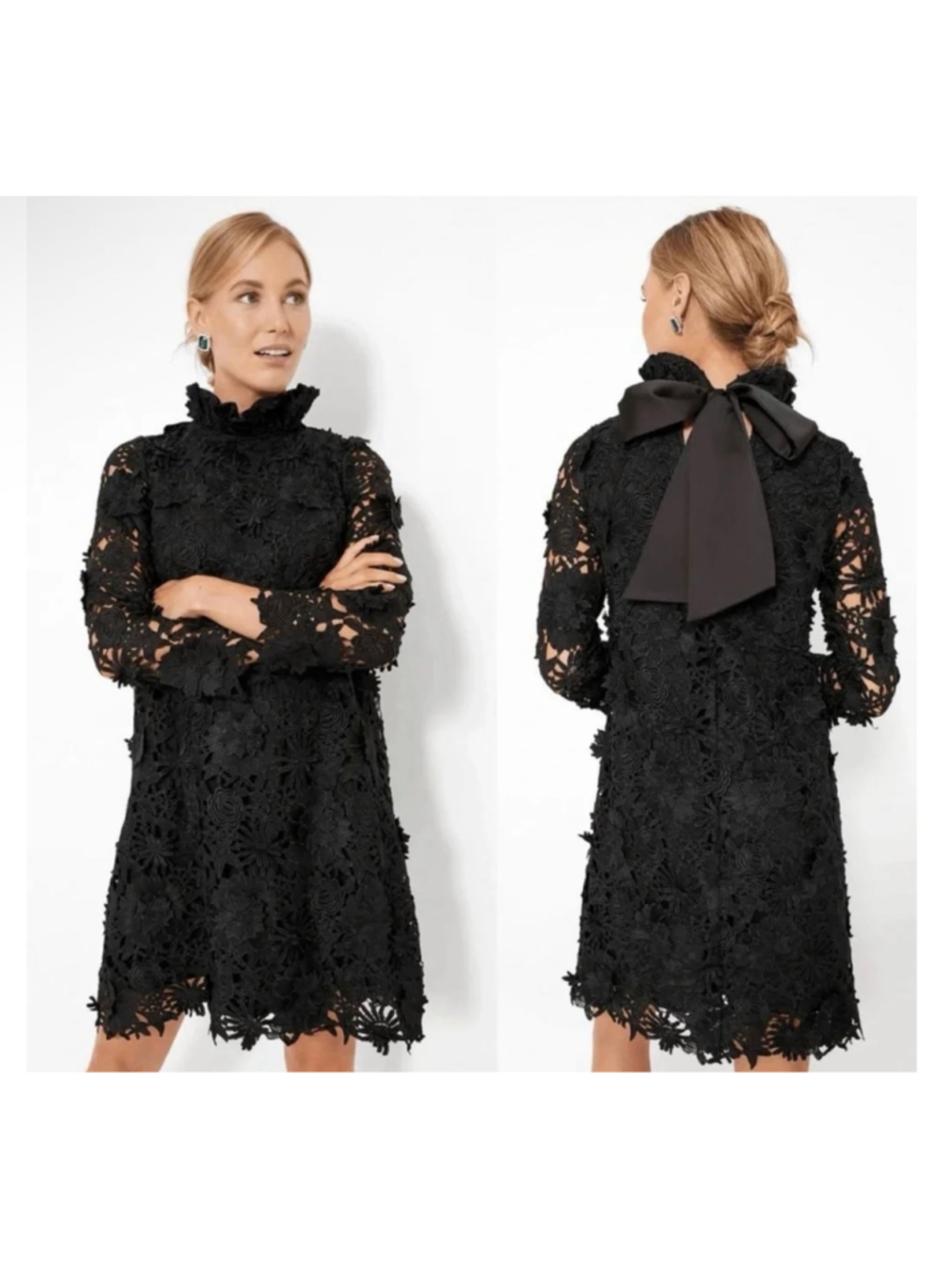 Tuckernuck Daphne Black Floral Lace Long Sleeve Mini Dress Size XL New - Picture 6 of 9